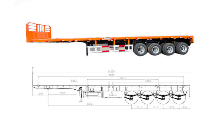4 Axle Flatbed Container Trailer with Front Wall for Sale in Rwanda